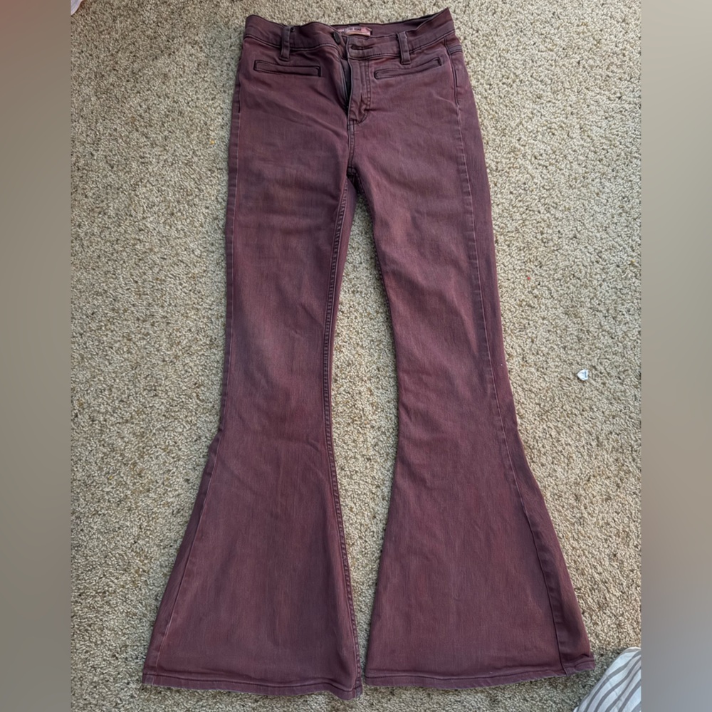 Free People High Rise Flared Burgundy Jeans